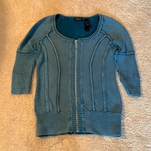 DKNY Distressed Teal Zip Sweater.